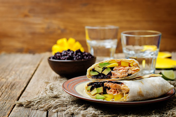 Salmon avocado mango black rice burritos