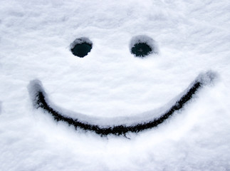 smiling face in the snow eyes and mouth smile