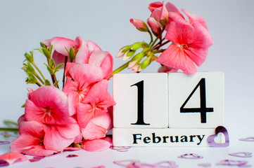  Happy Valentine's Day vintage white perpetual calendar for February 14 on a white background and a...