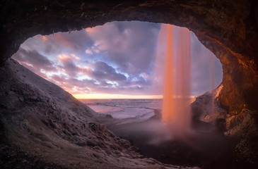 Seljalandsfoss waterfall cave