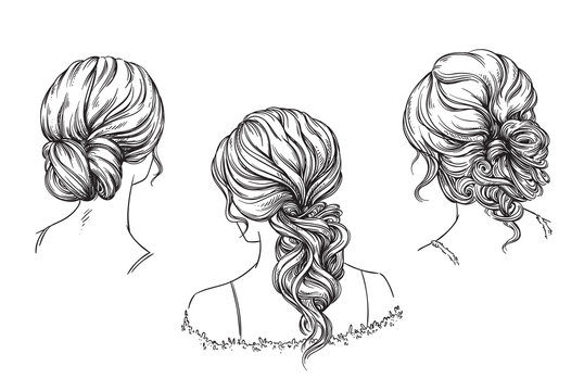 Bridal hand drawn hairstyles, vector illustration
