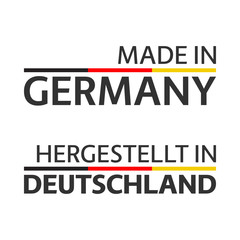 Two simple vector symbols Made in Germany, signs with the German tricolor isolated on white background