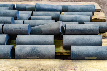 Round parts after quenching and heat treatment in stock