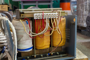 Old powerful transformer welding machine with copper winding