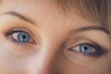 Obraz premium Part of attractive woman's face with fashion red lips makeup.Makeup detail.Beauty girl with perfect skin.