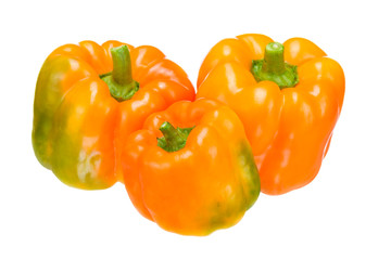 Bulgarian pepper. Orange sweet pepper on a white background. Fresh vegetables. Healthy food. Orange sweet peppers, great design for any purpose. Сoncept of healthy eating.