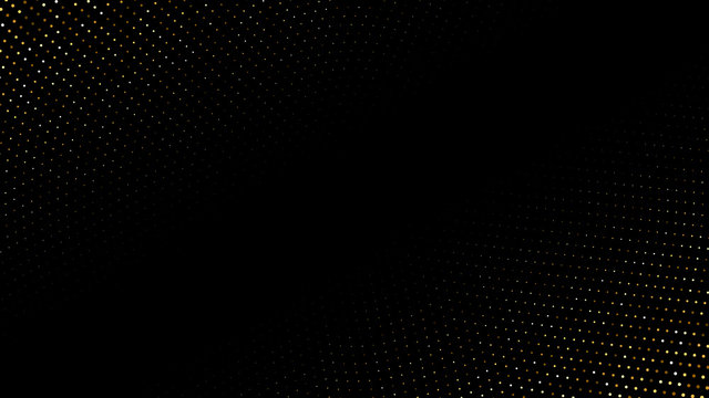 Golden shiny halftone effect pattern. Gold glitter dots texture. Dots pop art background. Yellow brown dots on black Background. Random color gradient vector, gold ornament. Abstract design element