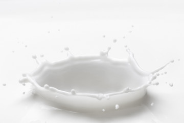 Milk splash with high speed photography.Pouring milk splash isolated on white background