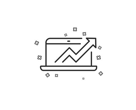 Data Analysis and Statistics line icon. Report graph or Chart sign. Computer data processing symbol. Geometric shapes. Random cross elements. Linear Sales diagram icon design. Vector