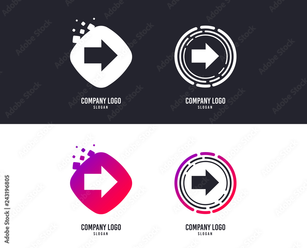 Poster logotype concept. arrow sign icon. next button. navigation symbol. logo design. colorful buttons wit