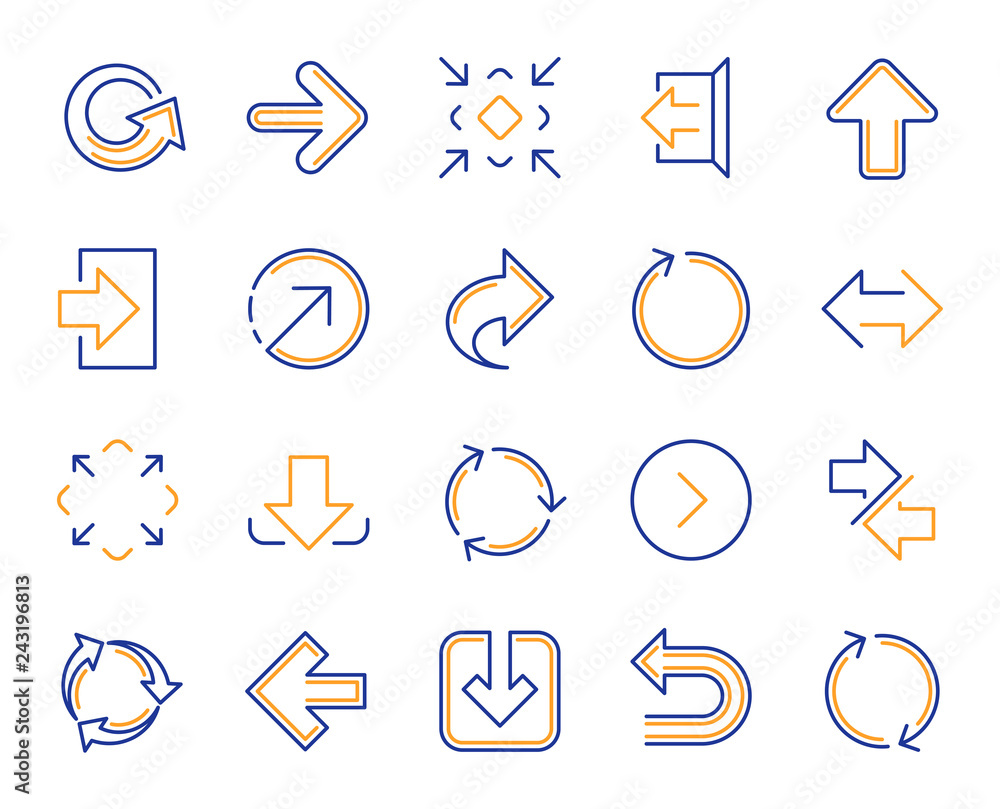 Poster share arrow icons. set of download, synchronize and recycle icons. undo, refresh and login symbols. 