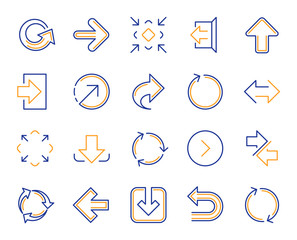 Share arrow icons. Set of Download, Synchronize and Recycle icons. Undo, Refresh and Login symbols. Sign out, download and Upload. Universal arrow elements, share, synchronize sign. Vector