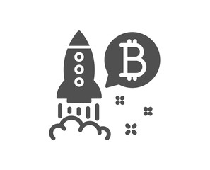 Bitcoin icon. Cryptocurrency startup sign. Crypto rocket symbol. Quality design element. Classic style icon. Vector