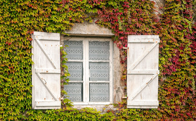 Fototapeta na wymiar Old stone facades with windows