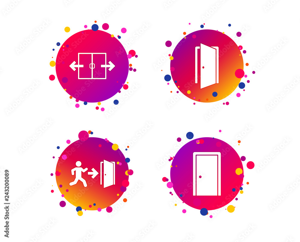 Aufkleber automatic door icon. emergency exit with human figure and arrow symbols. fire exit signs. gradient c