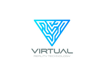 Letter V Logo Virtual Reality VR Triangle Technology Vector