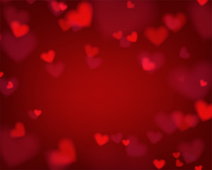 Valentine red heart bokeh background in vector illustration. Concept design for greeting card, banner, template for Valentine or love event
