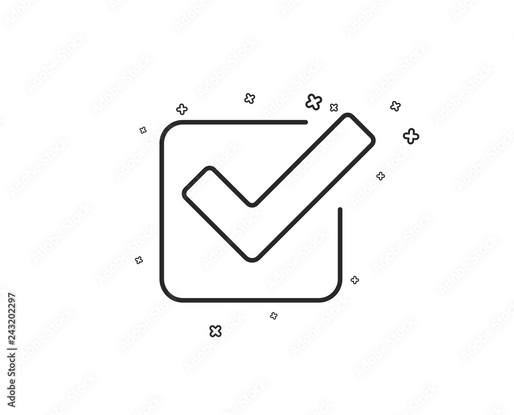 Poster check line icon. approved tick sign. confirm, done or accept symbol. geometric shapes. random cross 