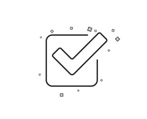 Check line icon. Approved Tick sign. Confirm, Done or Accept symbol. Geometric shapes. Random cross elements. Linear Checkbox icon design. Vector