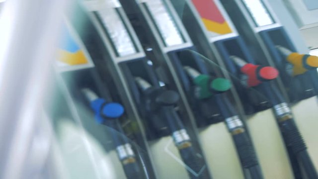 View of a gas pump through the car window