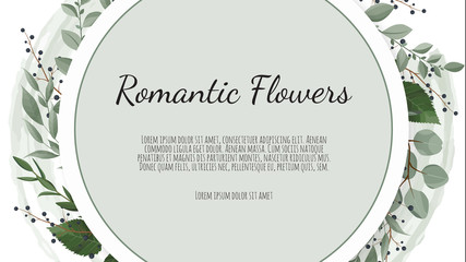 Frame border background. Floral wedding card with rose, anemone and eucalyptus branch.