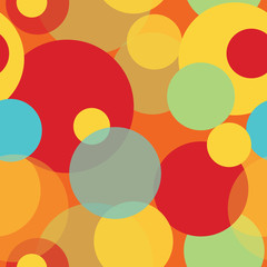 Overlapping circles in fun, summer colors. Seamless repeat pattern for birthdays , kids party decor, textiles, cards and scrapbooking. Perfect for summer events, graphic design projects. Vector.