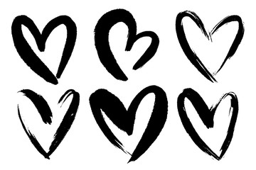 Vector collections of hand drawn grunge Valentine hearts isolated on transparent background. Heart symbol by hand. Various style hand drawn heart shapes