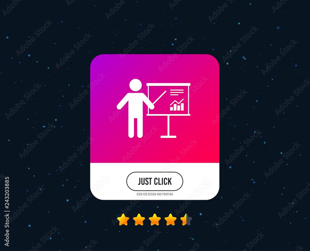 Poster presentation sign icon. man standing with pointer. scheme and diagram symbol. web or internet icon d