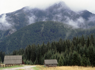 Shepherd's huts, view to Kominiarski Wierch, Chocholowska Valley, Western Tatras, Tatry mountains, Poland © Maciej