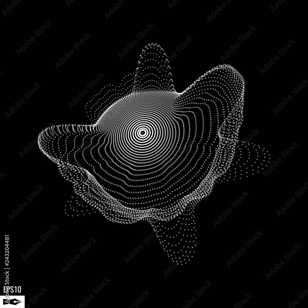 Poster abstract 3d illuminated distorted mesh sphere . neon sign . futuristic technology hud element . eleg