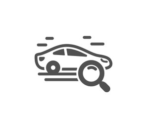 Search car icon. Find transport sign. Magnify glass. Quality design element. Classic style icon. Vector