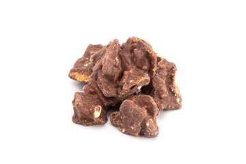 Piece of Chocolate Covered Cereal on a White Background