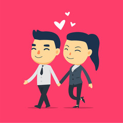 a man and a girl employee is walking together