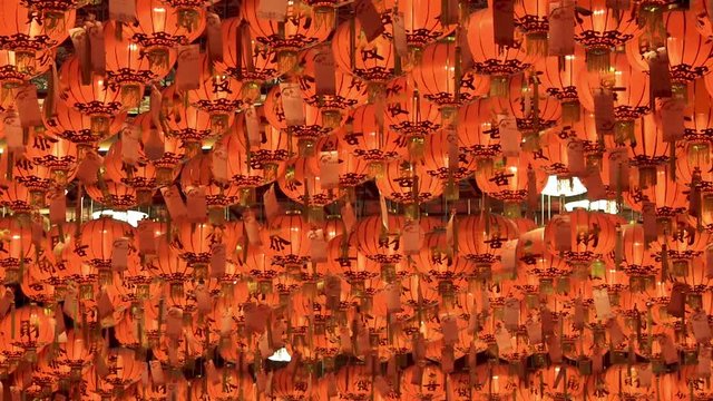Beautiful traditional decoration of red  lanterns background with 4K resolution. Asian style background.