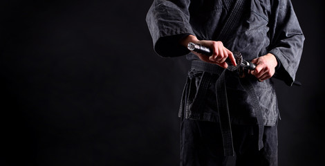 Banner with ninja samurai, sword baring © Dmytro