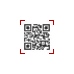 Fototapeta premium Vector illustration of QR code in red scanning frame. vector illustration isolated on white background.