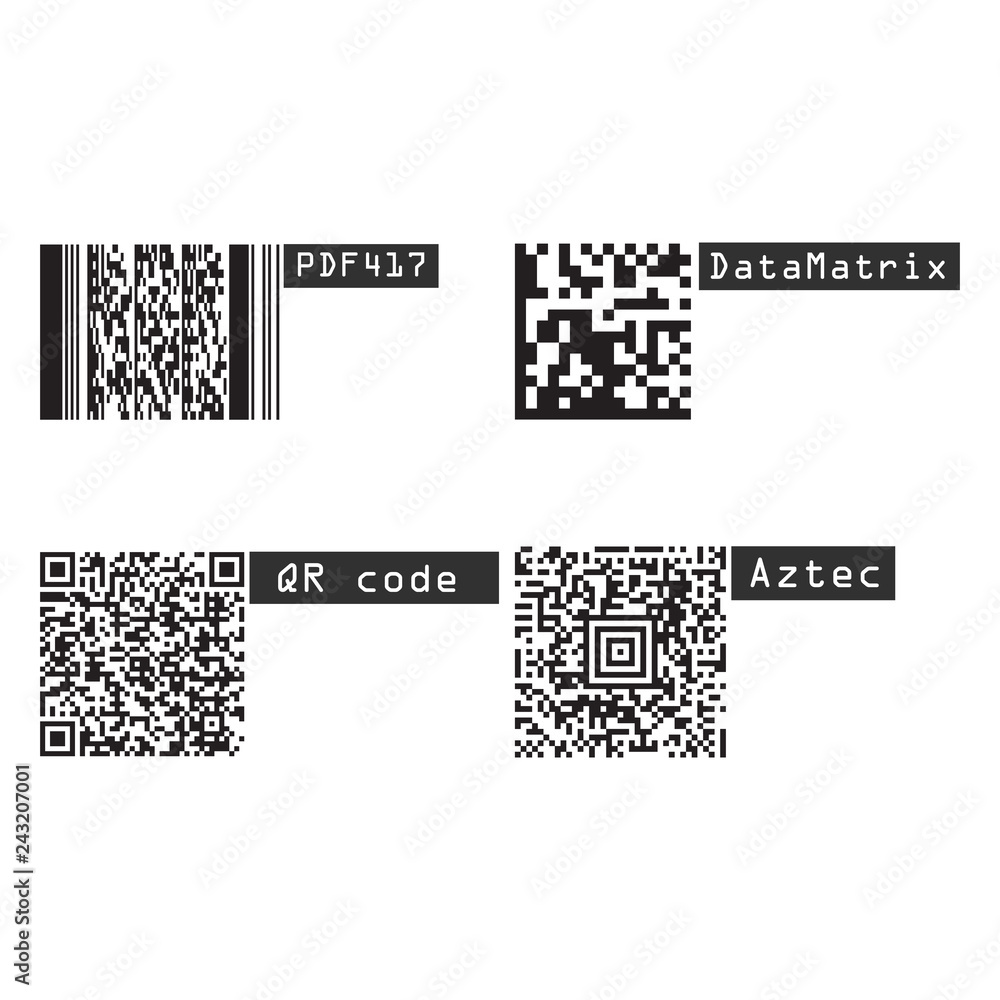 Poster universal product code barcode types realistic set vector illustration isolated on white background.