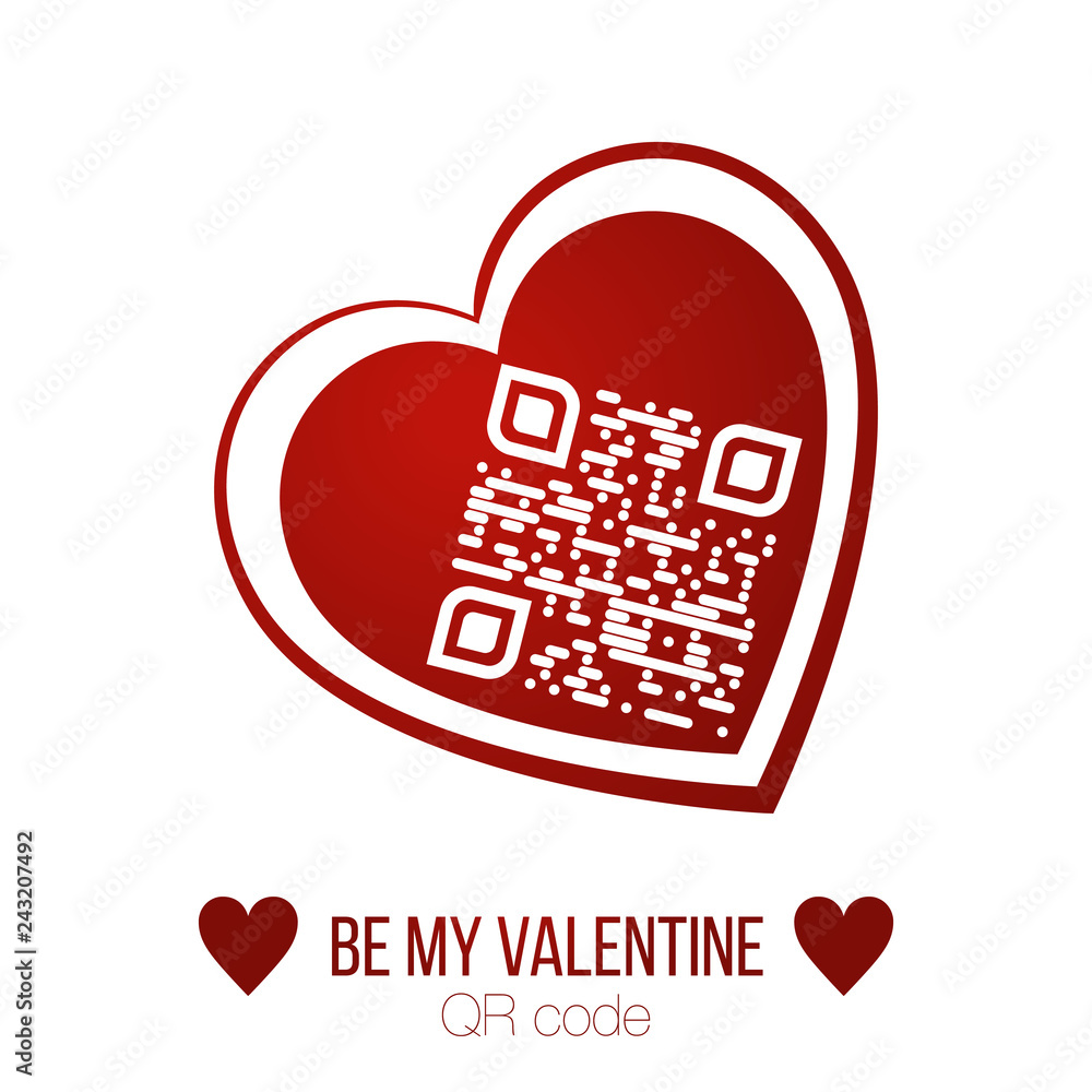 Poster vector illustration of be my valentine text qr code in red heart on white background. can be used as