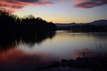 Sesto Calende. sunset on the river