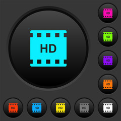 HD movie format dark push buttons with color icons