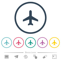 Airplane flat color icons in round outlines