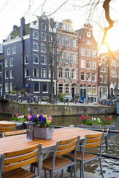 cafe on the street of the amsterdam