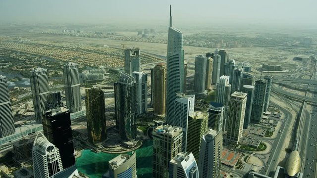Aerial view Sheikh Zayed road city Skyscrapers Dubai