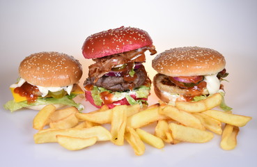 Fresh tasty burgers and french fries