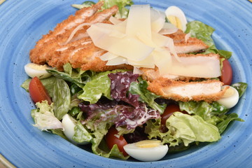 salad with tomatoes, smoked ham,cheese and mayonnaise