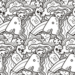 Funny doodle monsters on seamless pattern for prints, designs and coloring books