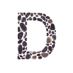 DLetter made of black beach stones isolated on white background