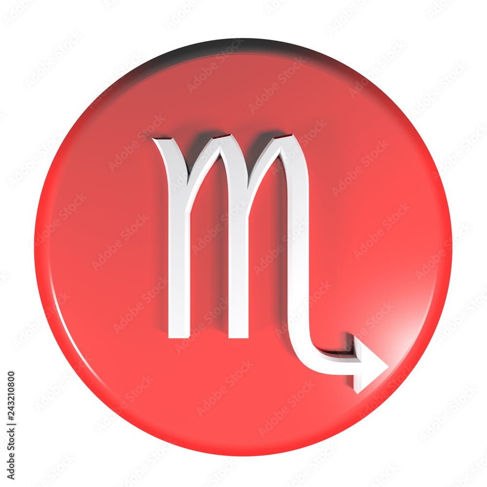 Poster zodiac scorpio icon red circle push button - 3d rendering illustration