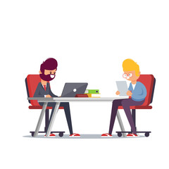 Boss man holding CV or HR manager meeting job applicant man in director office. Employment candidate having job position evaluation interview.