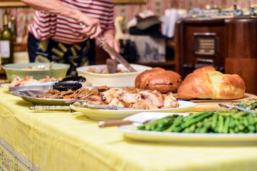 Thanksgiving table with food on it